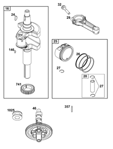 Crankshaft Group Diagram and Parts List for 305777-0160-B5 200000 - 399999 Briggs and Stratton Engine